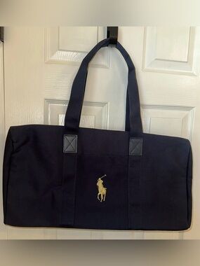 Polo Ralph Lauren Canvas Duffle Tote Carryon Bag Fragrances GIFT Navy Gold NWOT